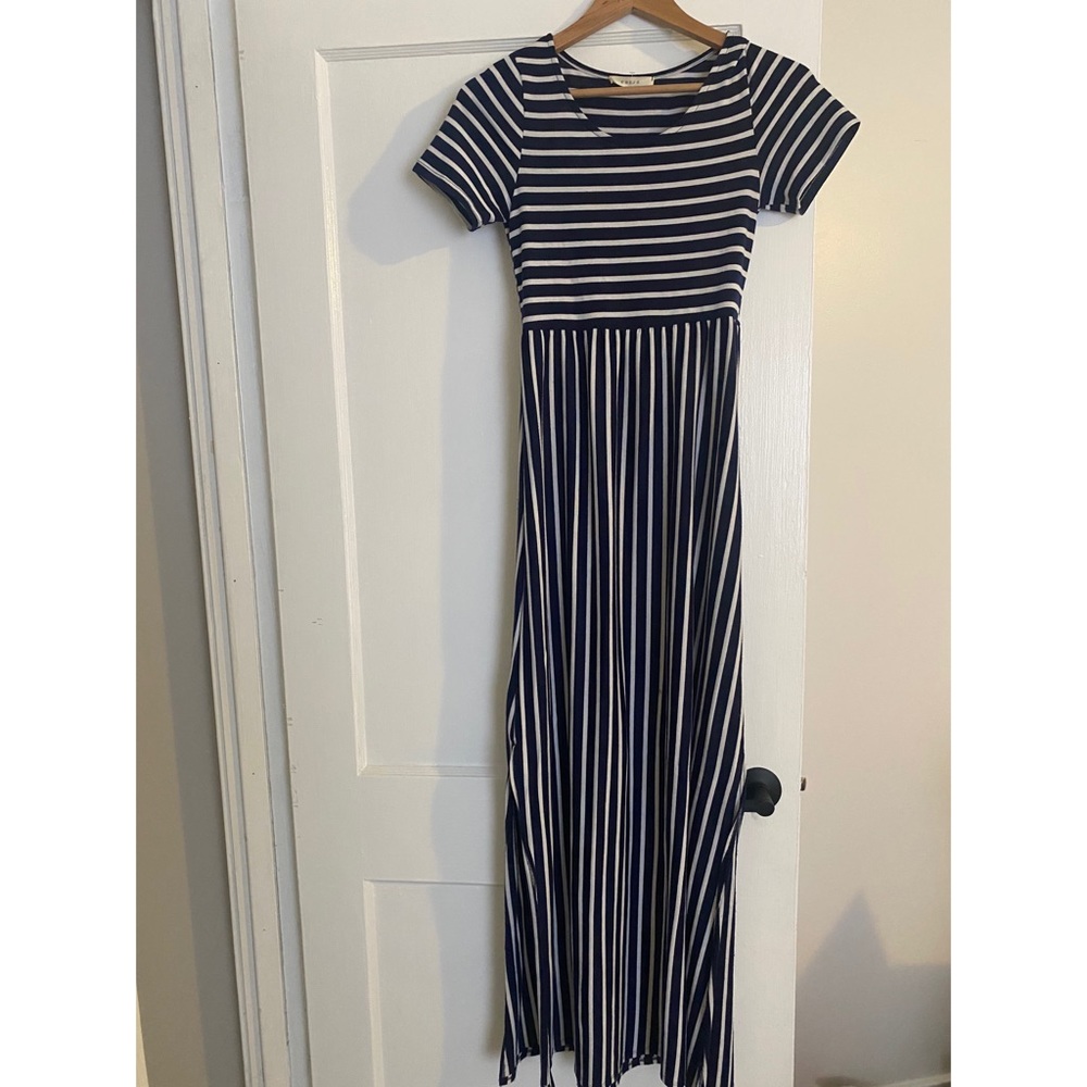 Navy striped maxi dress